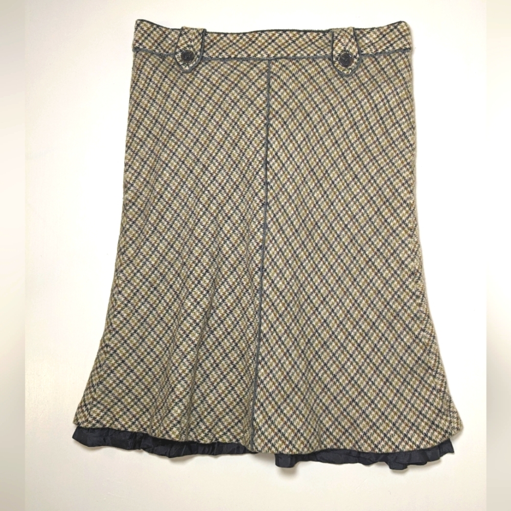 At Studio a-lined Skirt plaid wool fleece midi lined with velvet trim